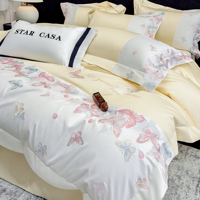 91家纺网 家纺一手货源 找家纺 （总）星蕴家纺 2026新款贡缎长绒棉四件套-悦蝶