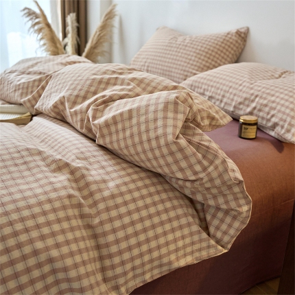 91家纺网 家纺一手货源 找家纺 （总）兰紫橙家纺 新款全棉纯棉水洗棉四件套方格朵拉 单被套 单品枕套 床笠款 全尺寸