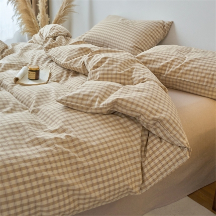 91家纺网 家纺一手货源 找家纺 （总）兰紫橙家纺 新款全棉纯棉水洗棉四件套方格朵拉 单被套 单品枕套 床笠款 全尺寸