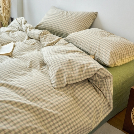 91家纺网 家纺一手货源 找家纺 （总）兰紫橙家纺 新款全棉纯棉水洗棉四件套方格朵拉 单被套 单品枕套 床笠款 全尺寸