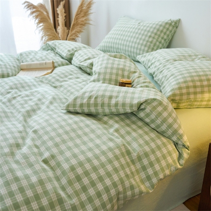 91家纺网 家纺一手货源 找家纺 （总）兰紫橙家纺 新款全棉纯棉水洗棉四件套方格朵拉 单被套 单品枕套 床笠款 全尺寸