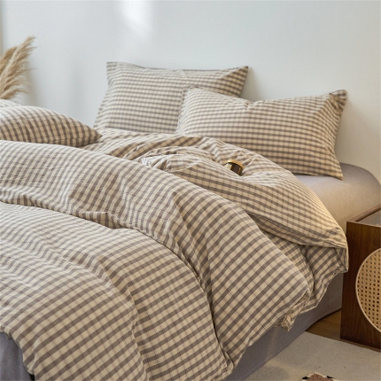 91家纺网 家纺一手货源 找家纺 （总）兰紫橙家纺 新款全棉纯棉水洗棉四件套方格朵拉 单被套 单品枕套 床笠款 全尺寸