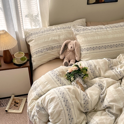 艾咪-Amy ntmy 2026新款全棉纯棉色织提花四件套-花蔓 花蔓蓝薇