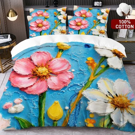 91家纺网 家纺一手货源 找家纺 全棉数码印花被套套件/一件定制pod模式jit跨境单品一件代发shein亚马逊速卖通24小时内发货