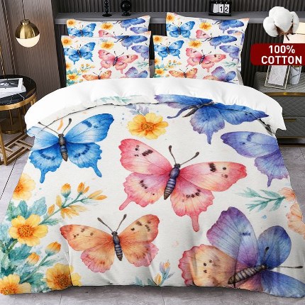 91家纺网 家纺一手货源 找家纺 全棉数码印花被套套件/一件定制pod模式jit跨境单品一件代发shein亚马逊速卖通24小时内发货