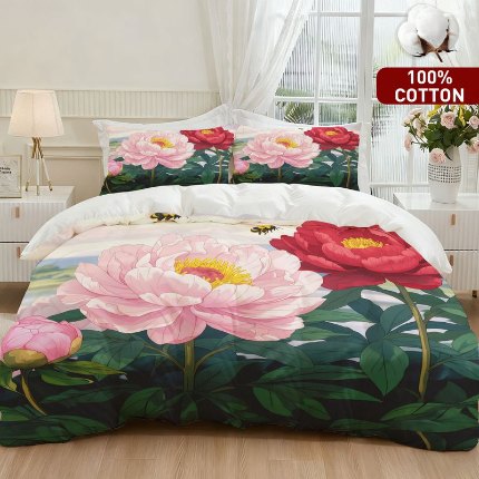 91家纺网 家纺一手货源 找家纺 全棉数码印花被套套件/一件定制pod模式jit跨境单品一件代发shein亚马逊速卖通24小时内发货