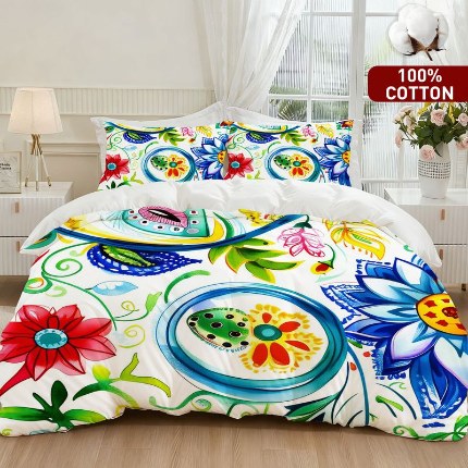 91家纺网 家纺一手货源 找家纺 全棉数码印花被套套件/一件定制pod模式jit跨境单品一件代发shein亚马逊速卖通24小时内发货