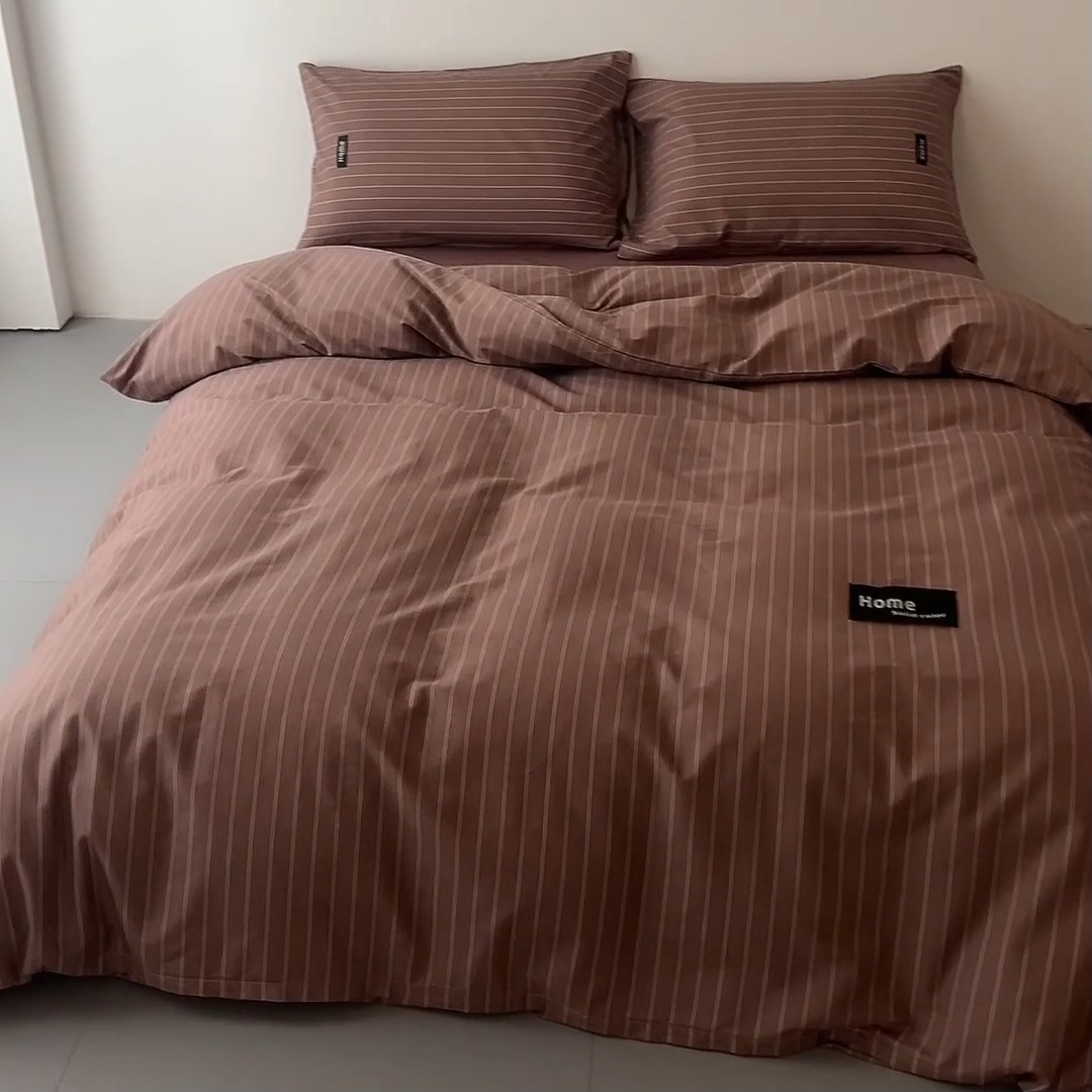 91家纺网 家纺一手货源 找家纺 （总）兰紫橙家纺 2026新款简约风全棉条纹四件套 单品被套