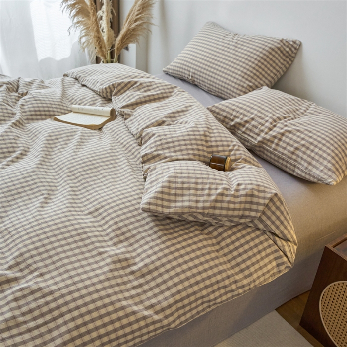 91家纺网 家纺一手货源 找家纺 （总）兰紫橙家纺 新款全棉纯棉水洗棉四件套方格朵拉 单被套 单品枕套 床笠款 全尺寸