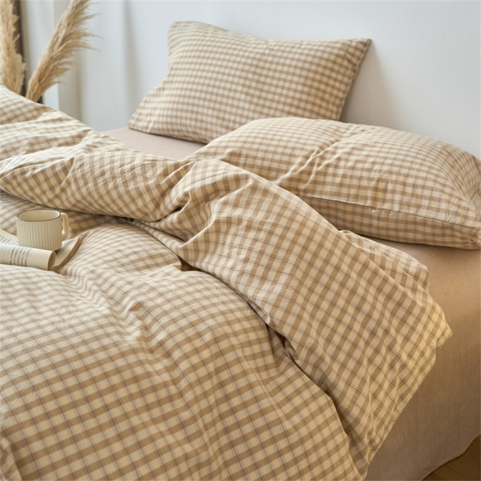 91家纺网 家纺一手货源 找家纺 （总）兰紫橙家纺 新款全棉纯棉水洗棉四件套方格朵拉 单被套 单品枕套 床笠款 全尺寸