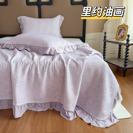 91家纺网 家纺一手货源 找家纺 （总）莫代尔天丝床盖三件套 砂洗小清新夹棉绗缝防滑床单四季