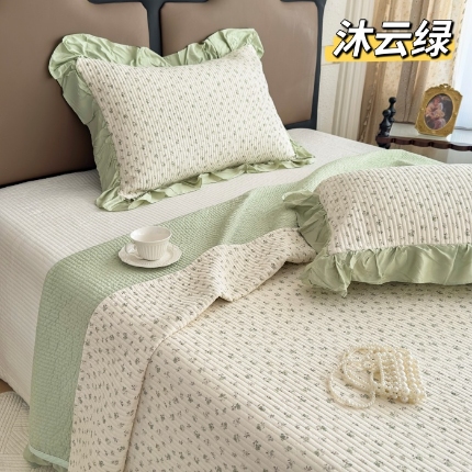 91家纺网 家纺一手货源 找家纺 （总）莫代尔天丝床盖三件套 砂洗小清新夹棉绗缝防滑床单四季