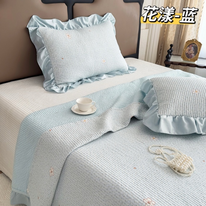 91家纺网 家纺一手货源 找家纺 （总）莫代尔天丝床盖三件套 砂洗小清新夹棉绗缝防滑床单四季