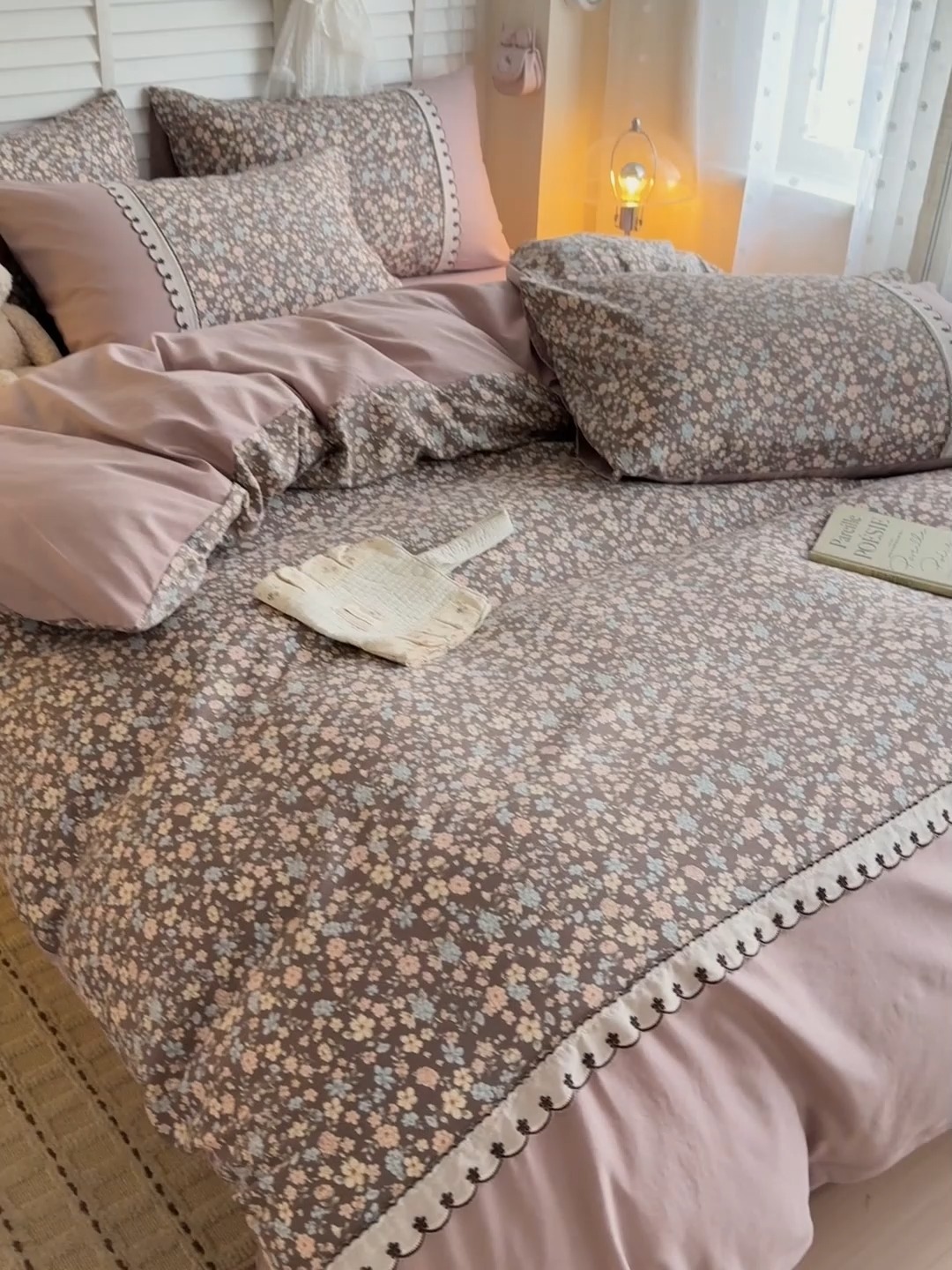 91家纺网 家纺一手货源 找家纺 （总）鑫利来家纺 2026古法水洗棉法式花边四件套甄选纯棉花边拼接款四件套印花被套床单单品四件套