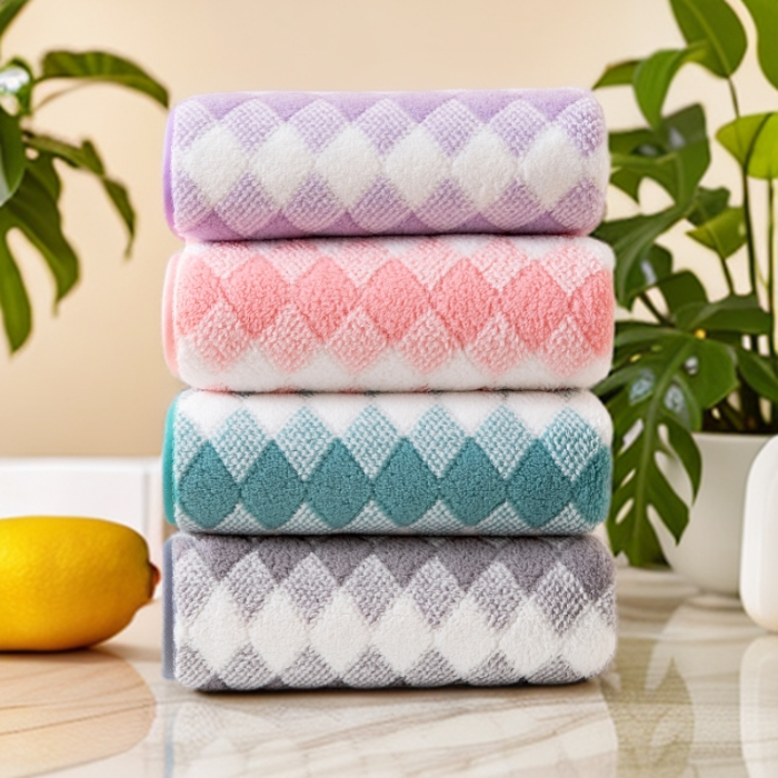 91家纺网 家纺一手货源 找家纺 （总）三色格珊瑚绒毛巾浴巾套装电商库存直播引流毛浴巾