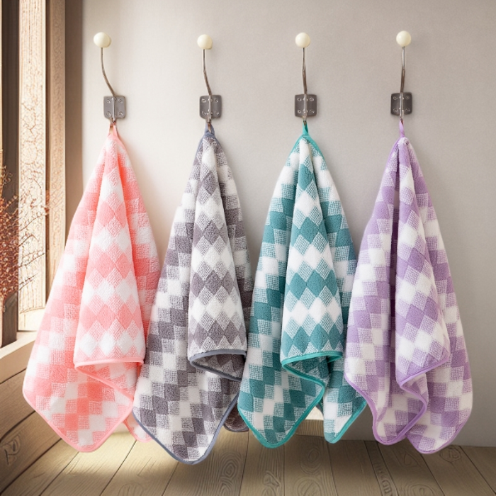 91家纺网 家纺一手货源 找家纺 （总）三色格珊瑚绒毛巾浴巾套装电商库存直播引流毛浴巾