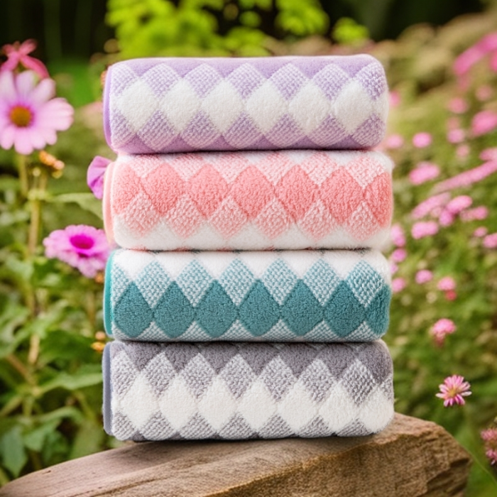 91家纺网 家纺一手货源 找家纺 （总）三色格珊瑚绒毛巾浴巾套装电商库存直播引流毛浴巾