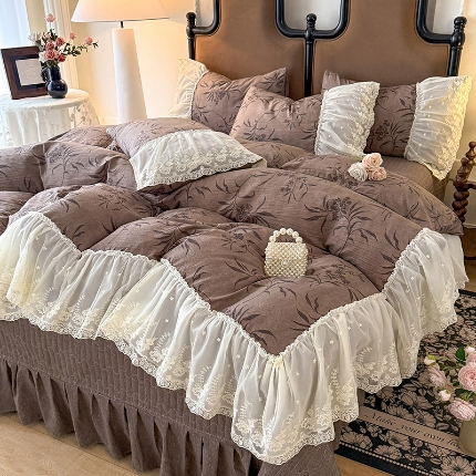 苏米娜2026春夏新款法式复古双层花边大蕾丝水洗棉亚麻床盖款四件套全棉纯棉印花小碎花四件套 金枝玉叶