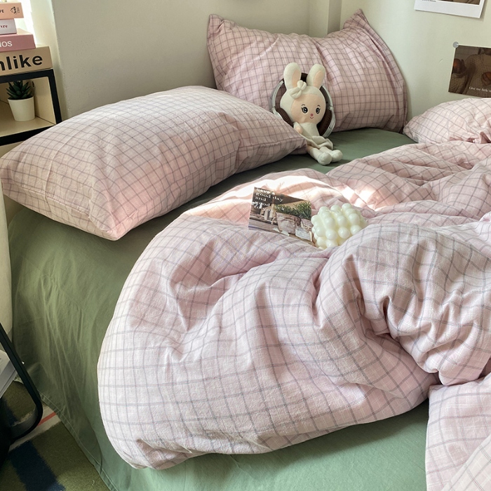 91家纺网 家纺一手货源 找家纺 （总）艾咪-Amy ntmy 新款博主风条格款全棉纯棉色织水洗棉四件套