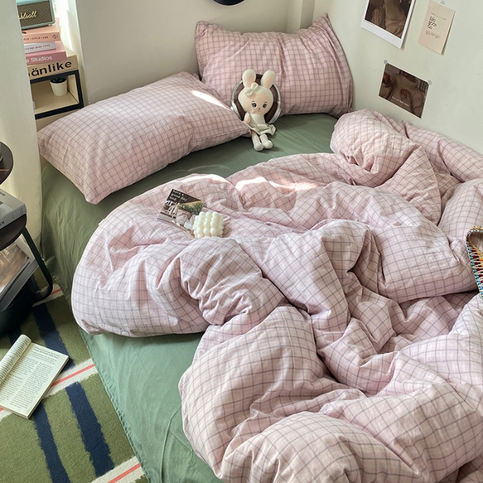 91家纺网 家纺一手货源 找家纺 （总）艾咪-Amy ntmy 新款博主风条格款全棉纯棉色织水洗棉四件套