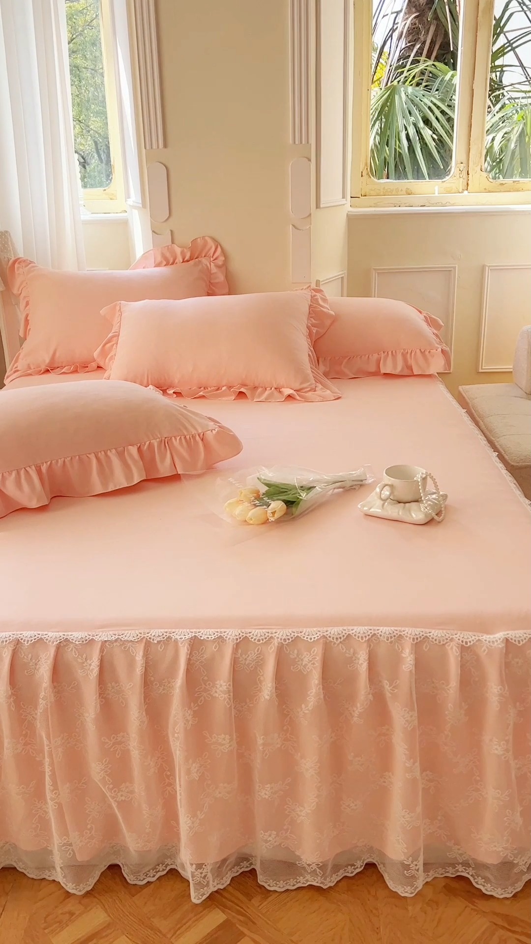 91家纺网 家纺一手货源 找家纺 （总）乐朵家居 2026春夏 23-3蔷薇 水洗棉麻 蕾丝床裙