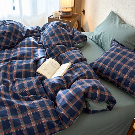 91家纺网 家纺一手货源 找家纺 （总）兰紫橙家纺 2026新款全棉水洗棉印花格子四件套 单被套 床单款 床笠款 ---全尺寸