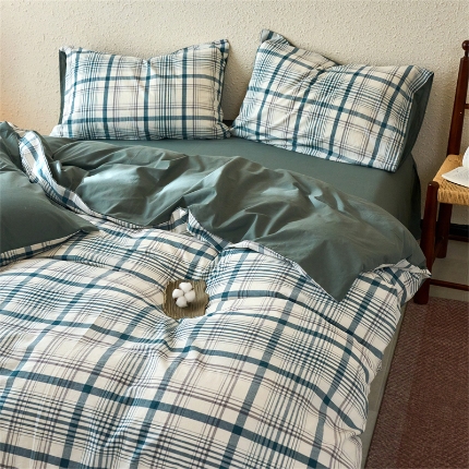 91家纺网 家纺一手货源 找家纺 （总）兰紫橙家纺 2026新款全棉水洗棉印花格子四件套 单被套 床单款 床笠款 ---全尺寸