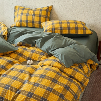 91家纺网 家纺一手货源 找家纺 （总）兰紫橙家纺 2026新款全棉水洗棉印花格子四件套 单被套 床单款 床笠款 ---全尺寸