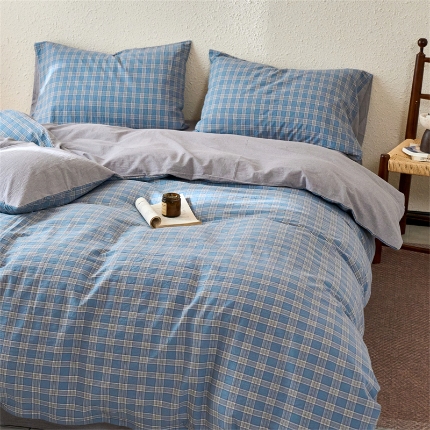 91家纺网 家纺一手货源 找家纺 （总）兰紫橙家纺 2026新款全棉水洗棉印花格子四件套 单被套 床单款 床笠款 ---全尺寸