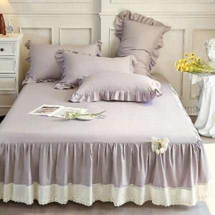 91家纺网 家纺一手货源 找家纺 （总）乐朵家居 2026新款 25-3郁金香 天丝缎蕾丝床裙+可配空调被