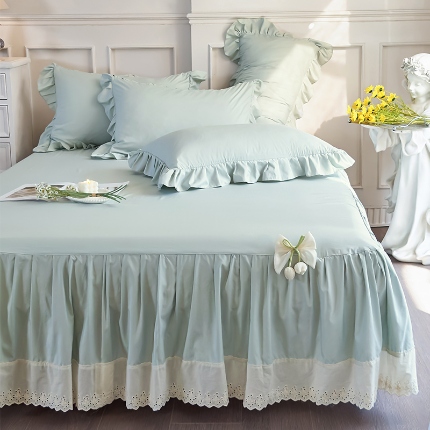 91家纺网 家纺一手货源 找家纺 （总）乐朵家居 2026新款 25-3郁金香 天丝缎蕾丝床裙+可配空调被,绿,豆沙,奶白,灰,紫,卡其