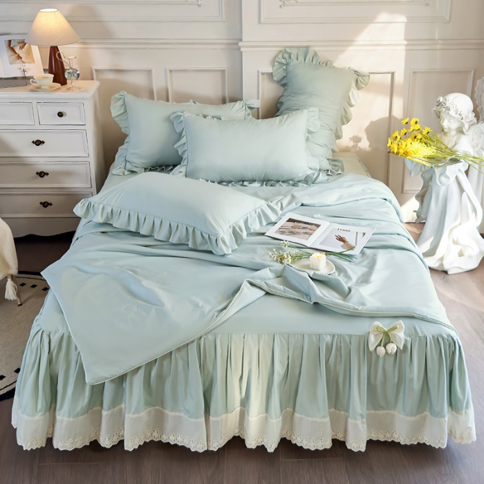 91家纺网 家纺一手货源 找家纺 （总）乐朵家居 2026新款 25-3郁金香 天丝缎蕾丝床裙+可配空调被