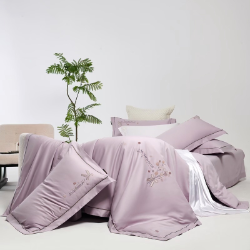 91家纺网 家纺一手货源 找家纺 梦丝语家纺秋冬婚庆送礼居家高端100支长绒棉磨毛平绣加毛巾绣四件套,柏拉图-浪漫紫