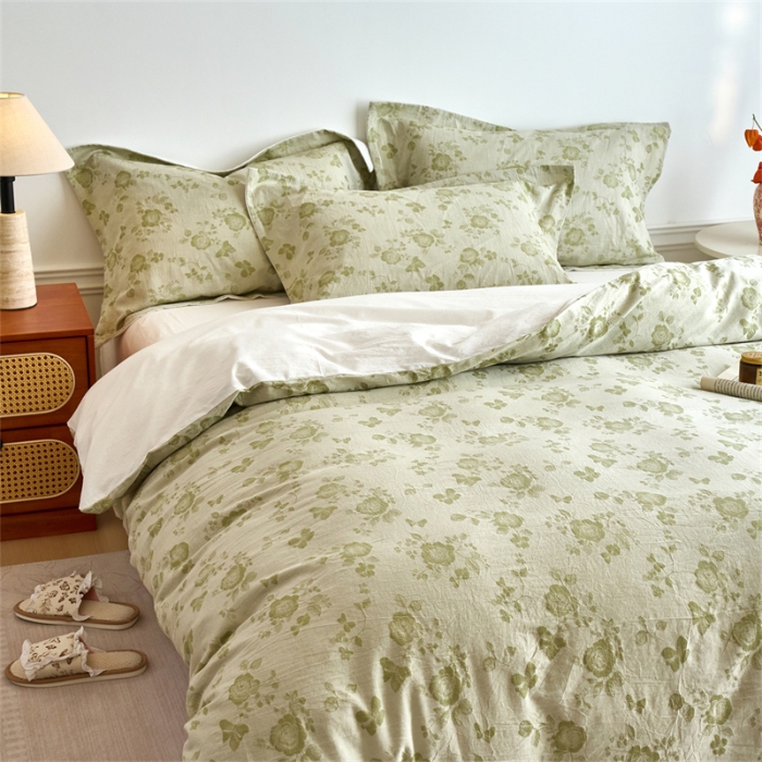 91家纺网 家纺一手货源 找家纺 （总）兰紫橙家纺 2026春夏新款A类全棉纯棉水洗棉色织提花四件套