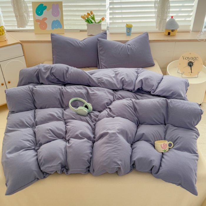 91家纺网 家纺一手货源 找家纺 （总）2026跨境外贸纯色双拼韩国提花棉四件套单被套单床单床笠单品简约素色纯色被套四件套北欧风水洗棉磨毛