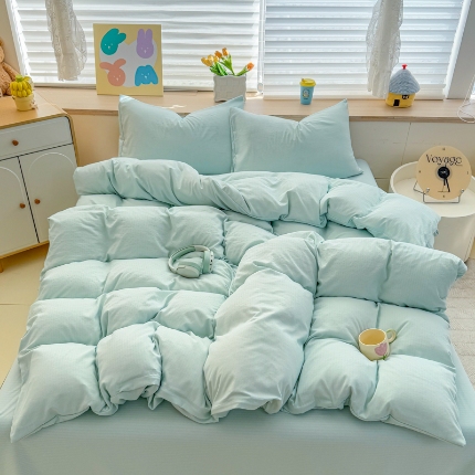 91家纺网 家纺一手货源 找家纺 （总）2026跨境外贸纯色双拼韩国提花棉四件套单被套单床单床笠单品简约素色纯色被套四件套北欧风水洗棉磨毛