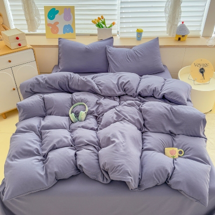 91家纺网 家纺一手货源 找家纺 （总）2026跨境外贸纯色双拼韩国提花棉四件套单被套单床单床笠单品简约素色纯色被套四件套北欧风水洗棉磨毛