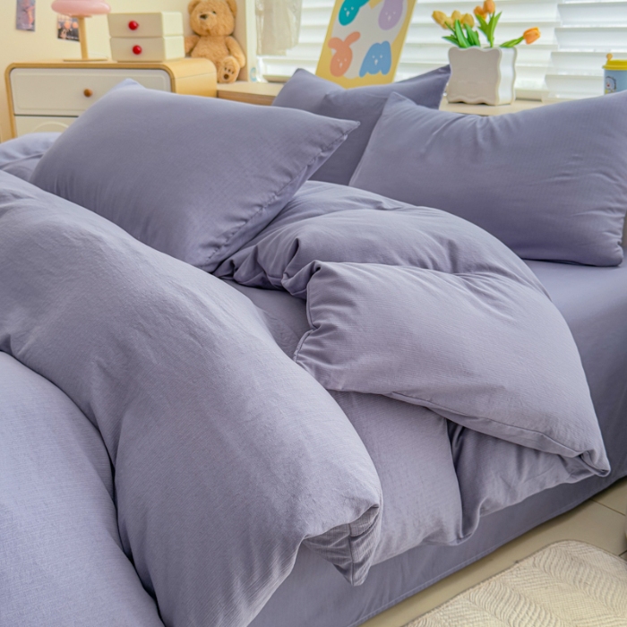 91家纺网 家纺一手货源 找家纺 2026跨境外贸纯色双拼韩国提花棉四件套单被套单床单床笠单品简约素色纯色被套四件套北欧风水洗棉磨毛 T宝石蓝