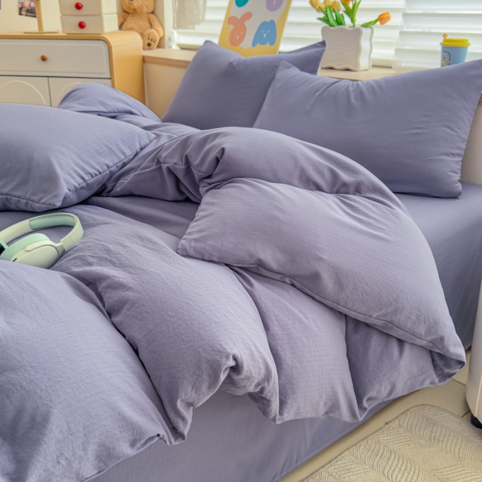 91家纺网 家纺一手货源 找家纺 2026跨境外贸纯色双拼韩国提花棉四件套单被套单床单床笠单品简约素色纯色被套四件套北欧风水洗棉磨毛 T宝石蓝