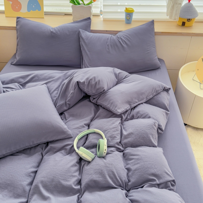 91家纺网 家纺一手货源 找家纺 2026跨境外贸纯色双拼韩国提花棉四件套单被套单床单床笠单品简约素色纯色被套四件套北欧风水洗棉磨毛 T宝石蓝