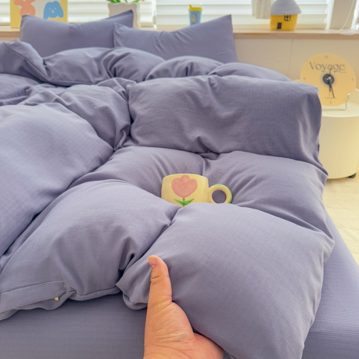 91家纺网 家纺一手货源 找家纺 2026跨境外贸纯色双拼韩国提花棉四件套单被套单床单床笠单品简约素色纯色被套四件套北欧风水洗棉磨毛 T宝石蓝