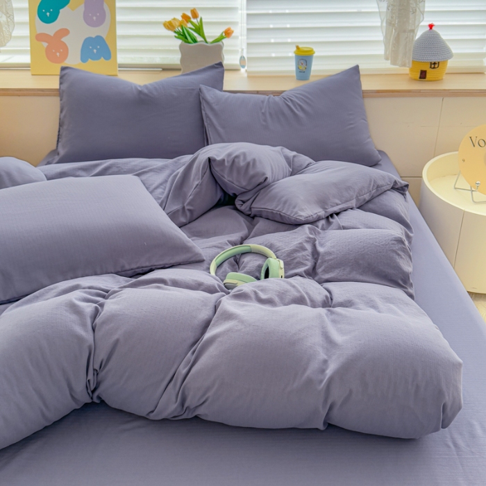 91家纺网 家纺一手货源 找家纺 2026跨境外贸纯色双拼韩国提花棉四件套单被套单床单床笠单品简约素色纯色被套四件套北欧风水洗棉磨毛 T宝石蓝