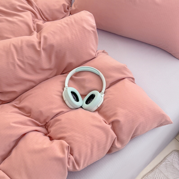 91家纺网 家纺一手货源 找家纺 2026跨境外贸纯色双拼韩国提花棉四件套单被套单床单床笠单品简约素色纯色被套四件套北欧风水洗棉磨毛 T豆沙+T灰色