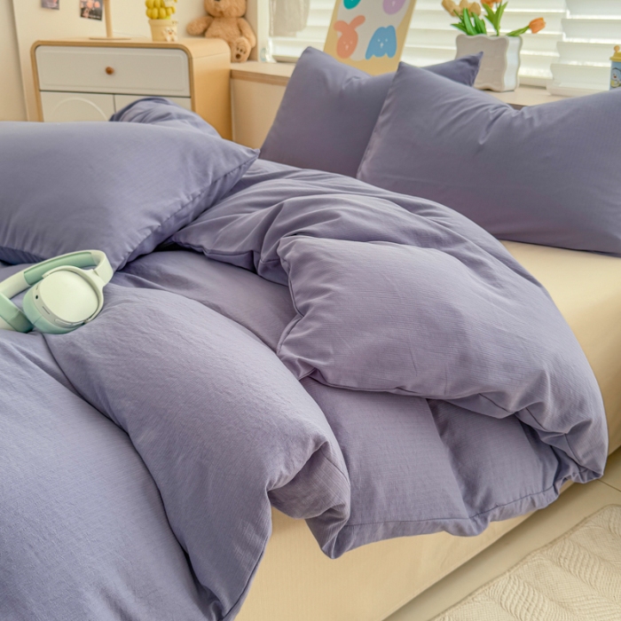 91家纺网 家纺一手货源 找家纺 2026跨境外贸纯色双拼韩国提花棉四件套单被套单床单床笠单品简约素色纯色被套四件套北欧风水洗棉磨毛 T宝石蓝+T卡其