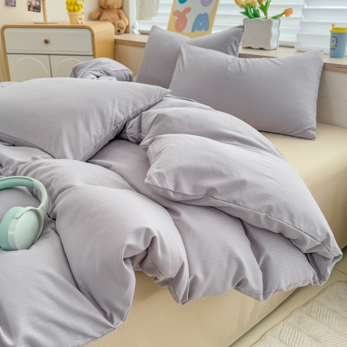 91家纺网 家纺一手货源 找家纺 2026跨境外贸纯色双拼韩国提花棉四件套单被套单床单床笠单品简约素色纯色被套四件套北欧风水洗棉磨毛 T灰色+T卡其