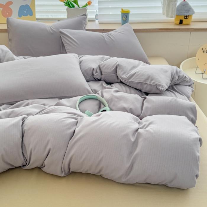 91家纺网 家纺一手货源 找家纺 2026跨境外贸纯色双拼韩国提花棉四件套单被套单床单床笠单品简约素色纯色被套四件套北欧风水洗棉磨毛 T灰色+T卡其