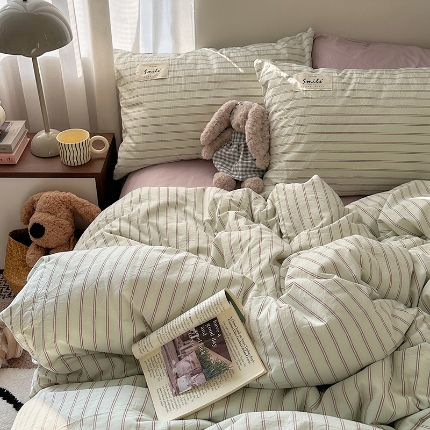 艾咪-Amy ntmy 2026春夏新款布标款全棉纯棉色织水洗棉四件套-告白 告白-绿条