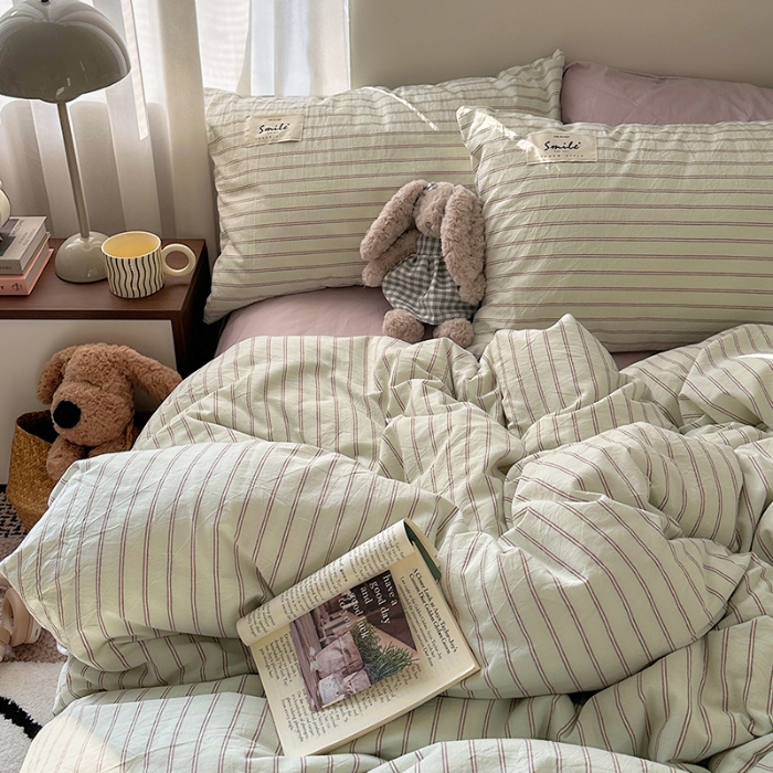 91家纺网 家纺一手货源 找家纺 艾咪-Amy ntmy 2026春夏新款布标款全棉纯棉色织水洗棉四件套-告白 告白-绿条