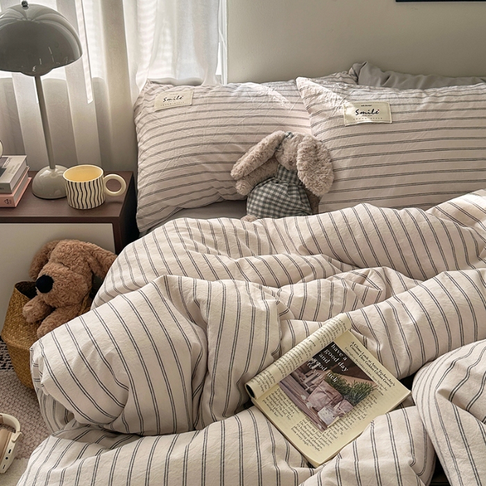 91家纺网 家纺一手货源 找家纺 艾咪-Amy ntmy 2026春夏新款布标款全棉纯棉色织水洗棉四件套-告白 告白-米条