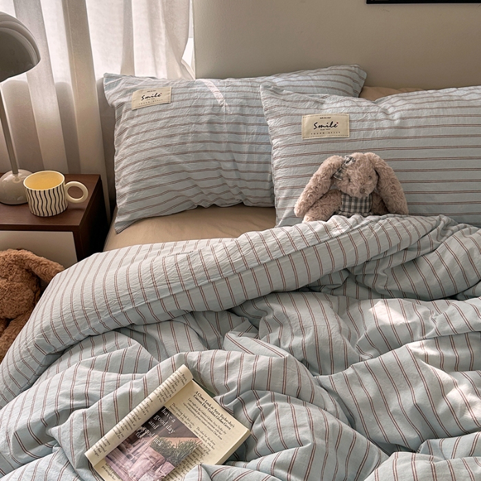 91家纺网 家纺一手货源 找家纺 艾咪-Amy ntmy 2026春夏新款布标款全棉纯棉色织水洗棉四件套-告白 告白-蓝条